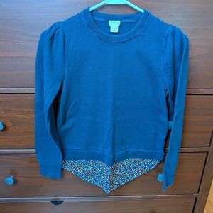J Crew Sweater With Floral Detail Navy Blue Sz XL 12-14